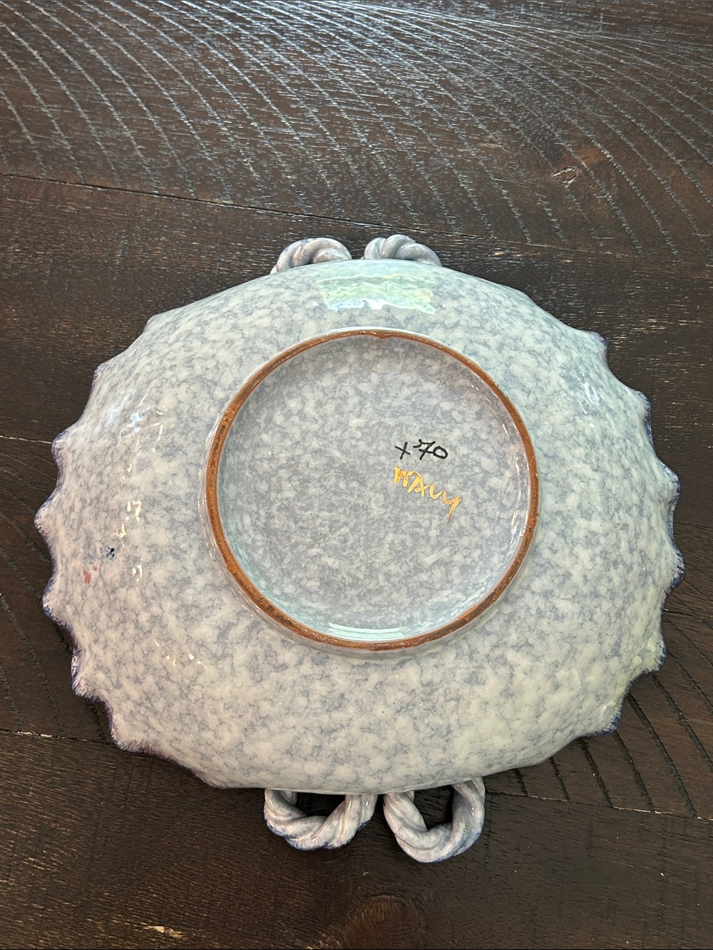 Vintage Glazed Terra-Cotta Hand painted Floral Scalloped Edge Catch-All Dish image 5